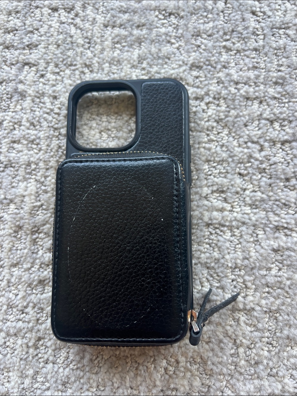 Black Leather Zip Wallet Phone Case for iPhone 13 Pro